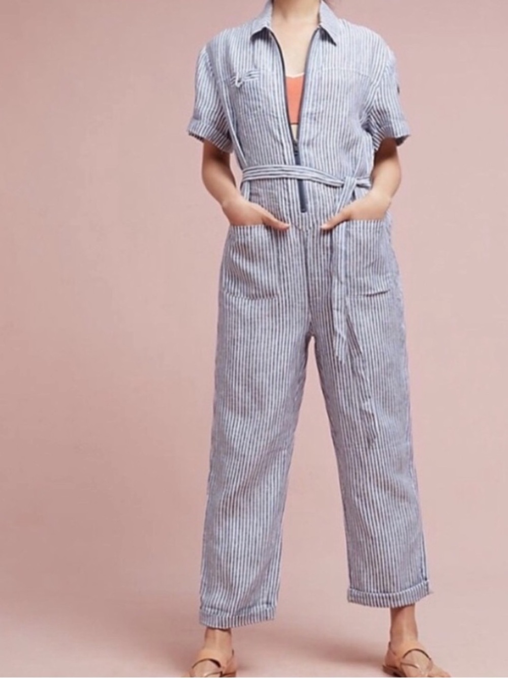 NWOT Anthropologie Cartonnier Linen Railroad Jumpsuit Size S - Picture 15 of 15